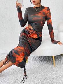 SHEIN Privé Nhuộm buộc Cắt ra Bên dây rút Váy bodycon - Nhiều màu - Xem 4