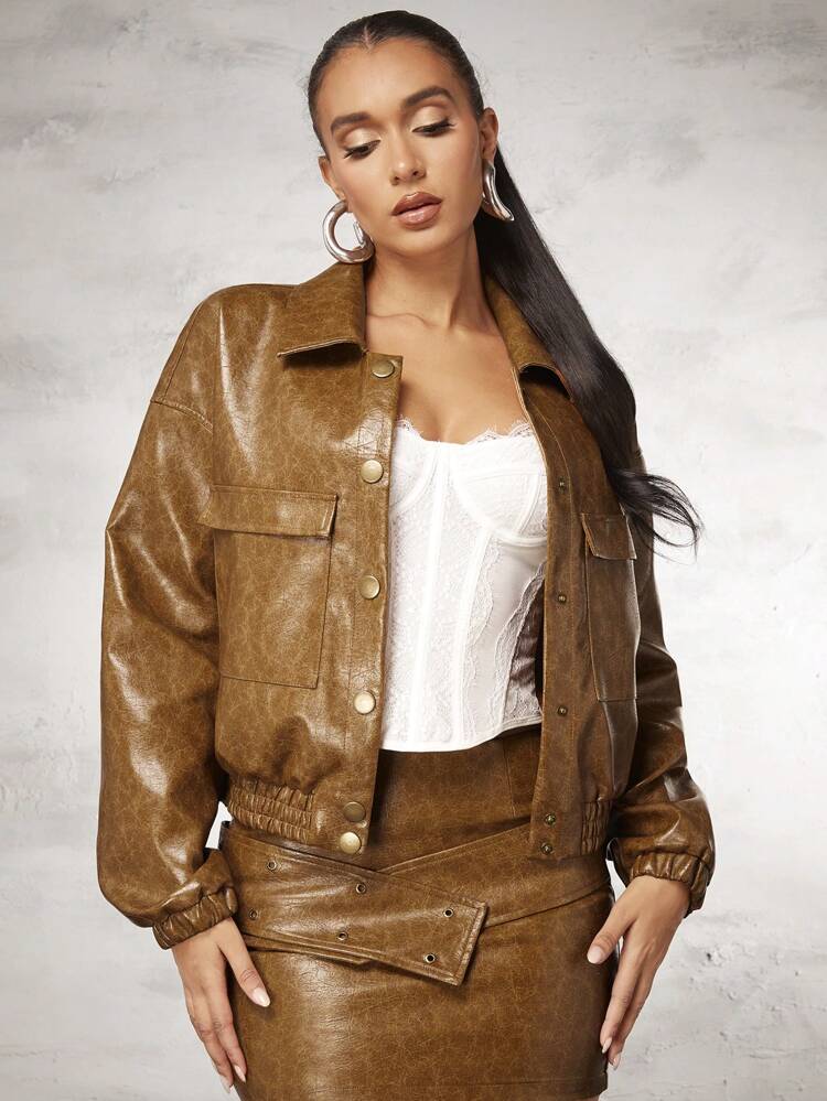 Vintage Brown Distressed Texture Women'S Leather Jacket, Moto Style, Biker Core
