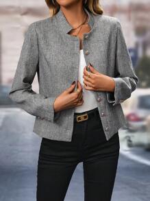 SHEIN Clasi Veste Unicolore À Bouton - Gris - Voir 4