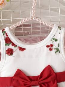 女嬰童公主裙,花朵刺繡蝴蝶結無袖連衣裙(大批貨花朵位置隨機) - 彩色 - 查看 4