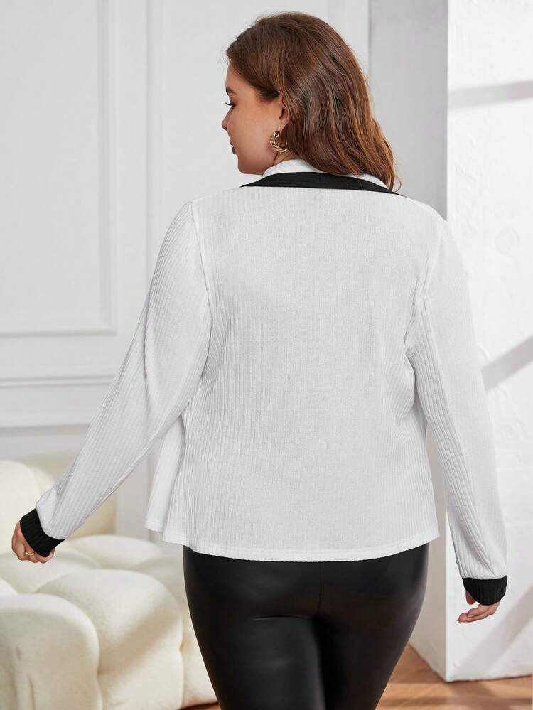 Plus 1pc Contrast Trim Double Breasted Tee