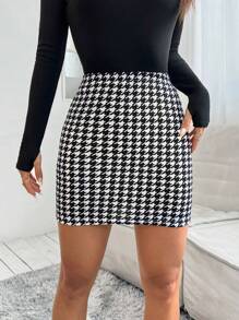SHEIN PETITE In Houndstooth Váy bodycon - Đen và trắng - Xem 1