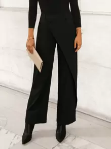 Firerie 纯色纽扣细节裹身长裤 - 黑色 - 查看 1