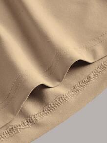 SHEIN EZwear Summer Outfits Solid Ruched Waist Dress - Khaki - View 5