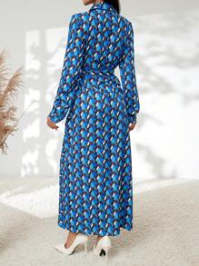 GENKIRA Allover Print Belted Shirt Dress - Multicolor - View 2