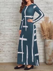 EMERY ROSE 圖案印花a字型連衣裙 - 水鴨藍 - 查看 5