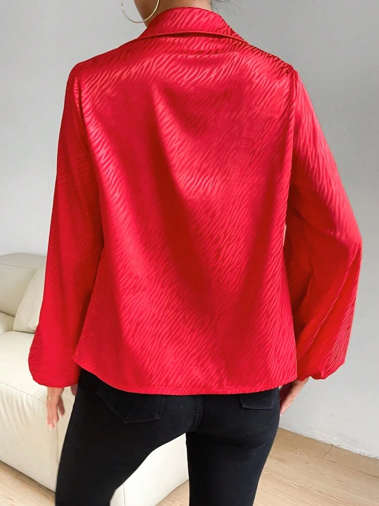 Draped Collar Lantern Sleeve Blouse