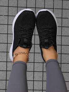 女款跑步鞋滑動運動鞋,全季節休閒運動鞋 - 黑與白 - 查看 6