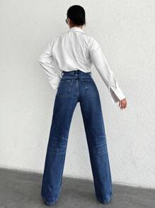 SHEIN Cottnline 100%Cotton Ladies' Zipper Fly Denim Jeans - Dark Wash - View 2