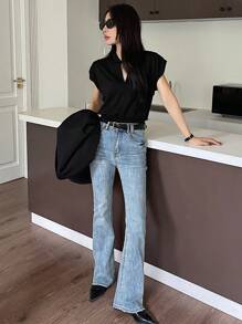 Dazy Star Notched Neck Cap Sleeve Tee