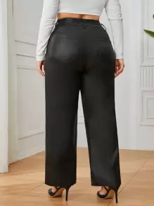 SHEIN Clasi Plus Size Plain Color High Waist Straight Leg Pants Fall Cloth For Women - Black - View 1