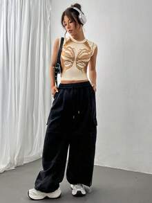 SHEIN Unity In bướm Crop Tank Top - màu nâu - Xem 4