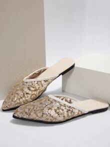 Women's Sequin Embellished Flats - Gold - View 1