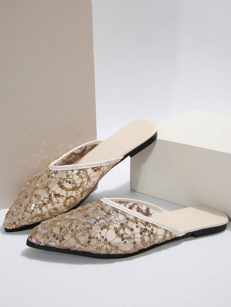 Women's Sequin Embellished Flats - Gold - View 1
