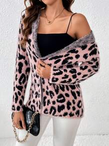 Chiquease 女士豹紋印花開襟針織衫外套 - 粉色 - 查看 4