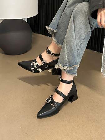 Zapatos de tacón alto con correa cruzada y hebilla, estilo gótico chic francés para mujer, de plataforma, puntiagudos, elegantes, tipo ballet, para fiestas, para primavera/verano/otoño 2024