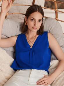 SHEIN Clasi Top escote V unicolor - azul real - Ver 5