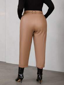 SHEIN Privé Talla grande Pantalones bajo con abertura con bolsillo oblicuo crop PU