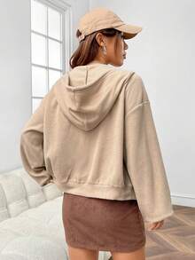 SHEIN EZwear 杏色織花女款連帽刺繡衛衣 - 杏色 - 查看 5