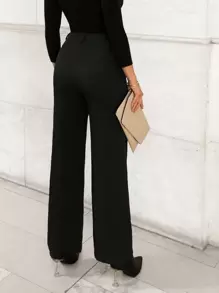 Firerie 纯色纽扣细节裹身长裤 - 黑色 - 查看 2