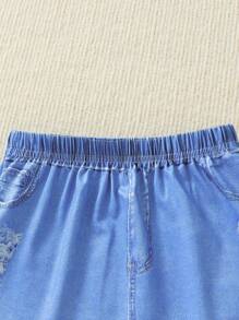 SHEIN Young Girl Solid Tee & Skirt & 3D Ears Hooded Vest Jacket