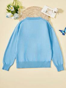 SHEIN Tween Girl Butterfly Pattern Sweater - Blue - View 2