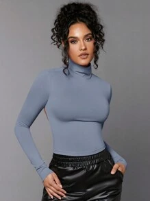 SHEIN BAE 女士t恤 - 霧霾藍 - 查看 5