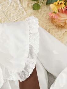 SHEIN Cô Gái Trẻ Cổ áo rộng tay áo lá sen Áo sơ mi & Xếp li Đầm Tổng thể - Nhiều màu - Xem 4