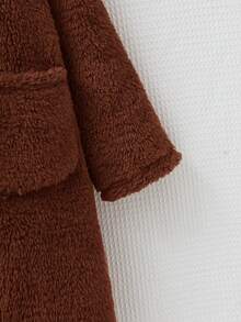 SHEIN 女大童1入組雙口袋開門襟連帽外套 - 巧克力棕 - 查看 5