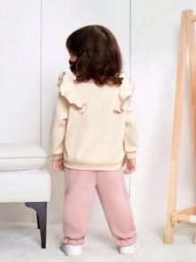 Baby Girl Ruffle Trim Bow Front Pullover & Sweatpants - Beige - View 2