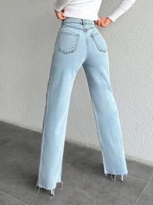 EURMUSE High Waist Straight Leg Jeans - Blue - View 2