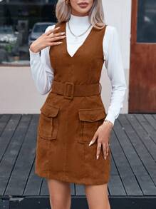 SHEIN Privé 女性無袖洋裝帶雙口袋和腰皮帶
