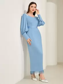 Modelyn Floral Embroidery Long Sleeve Dress Long Evening Dresses