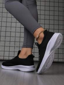 女款跑步鞋滑動運動鞋,全季節休閒運動鞋 - 黑與白 - 查看 1