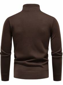 Manfinity Mode Men's Casual Solid Color Turtleneck Thermal Lined Sweater, Winter, Long Sleeve Top