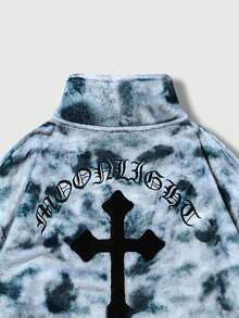 ROMWE MEN Goth Men Tie Dye Letter Graphic Zip Up Jacket - Dark Grey - View 6