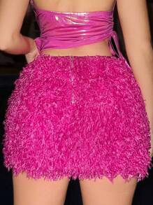 Sweetina Solid Fuzzy Skirt - Pink - View 2