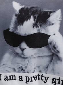 SHEIN 女小童貓和標語圖案運動衫 - 白色 - 查看 6