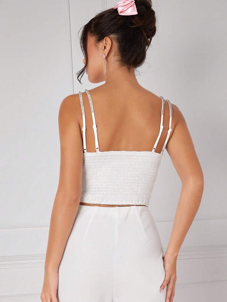 Women's Rhinestone Camisole Pleated Top