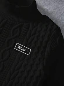 SHEIN Young Boy Fitted Sports Heathered Letter Graphic Mock Neck Sweatshirt - Black - View 3