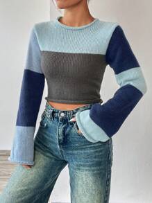 SHEIN Unity 撞色條紋針織短款毛衣 - 彩色 - 查看 7