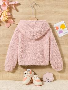 SHEIN Áo nỉ tay rớt vai thêu chữ cho bé gái - Hồng - Xem 2