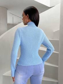 SHEIN Slayr Twist Cut Out Front High Neck Sweater - Baby Blue - View 2