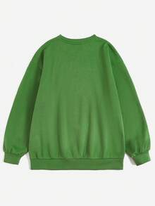 SHEIN EZwear Giáng sinh Đồ họa chữ cái & Gấu Thả vai Áo nỉ - màu xanh lá - Xem 5