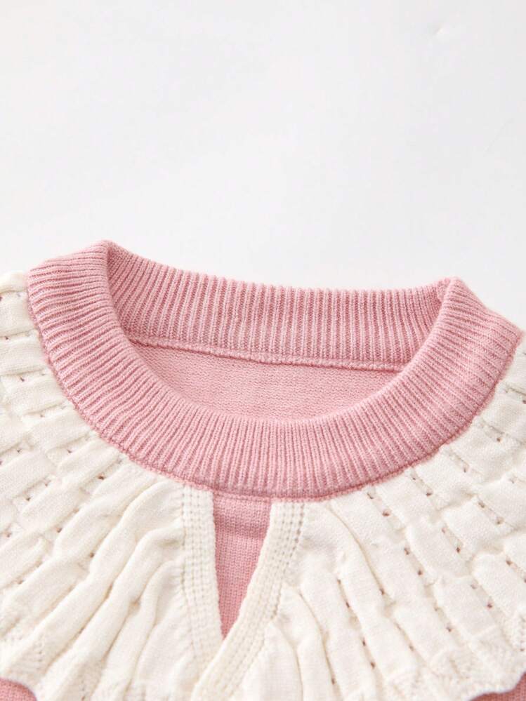 Bebé niña Jersey en contraste doblado cuello - Rosa - Añade 3