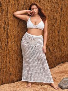 SHEIN VCAY 大尺碼襯衫兩件套 - 白色 - 查看 5