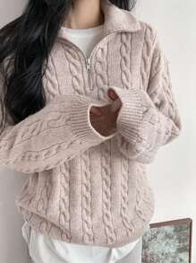 Dazy Tall 半拉鍊針織毛衣,帶束口 - 淺粉色 - 查看 1