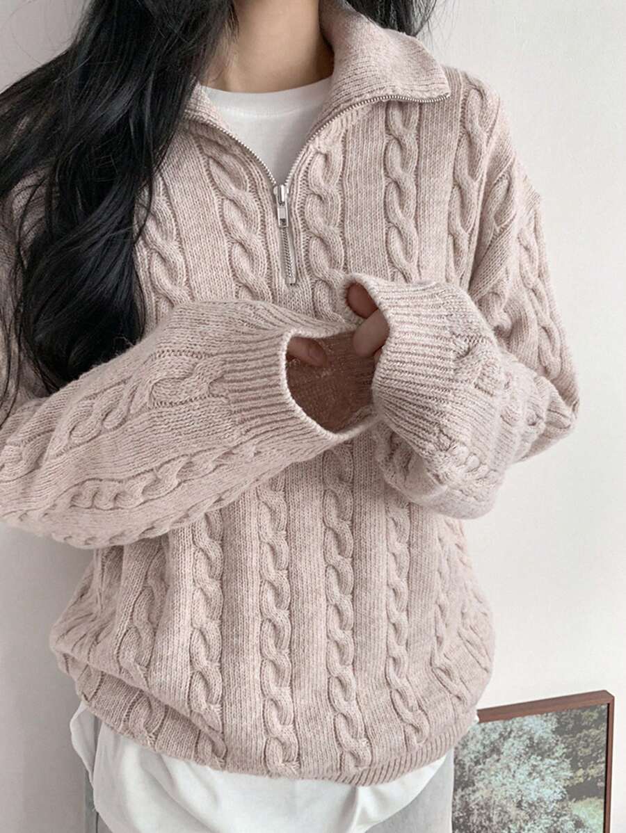 Dazy Tall 半拉鍊針織毛衣,帶束口 - 淺粉色 - 查看 1