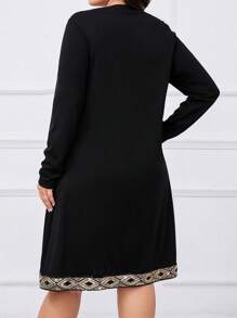 SHEIN LUNE Hơn Tương phản Sequin Ruy băng Cổ chữ V Đầm - màu đen - Xem 2
