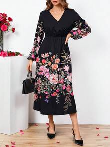 SHEIN Clasi In hoa Tay áo lồng đèn Đầm - Nhiều màu - Xem 6